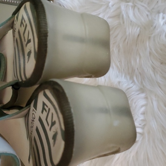 Fly London Sage Green White Platform Heel Wedges Fun Sandals - Picture 6 of 16